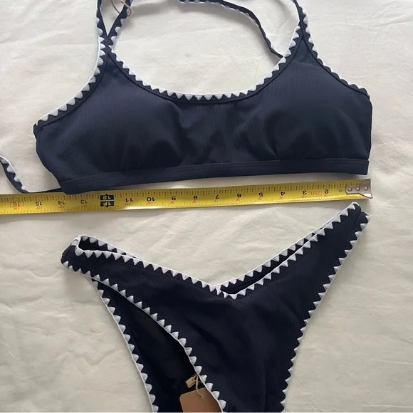 NWT Berlook Navy Contrast Stitch Bikini Top & Bottom Full Set Size Medium - Picture 13 of 13